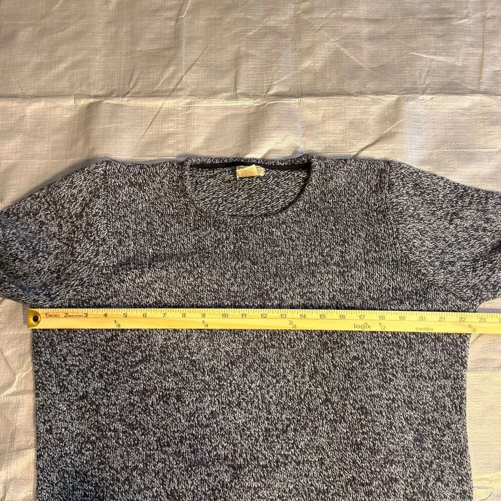 LL Bean Chunky Knit Sweater Mens XL Navy Blue White Marled Cotton Crewneck
